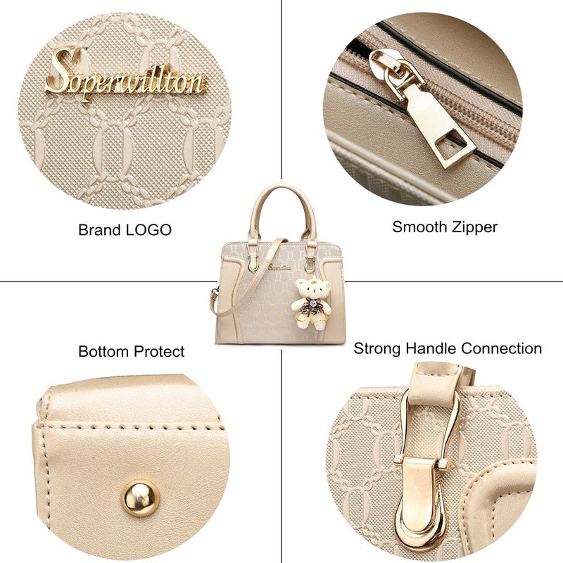 Soperwillton Women's Fashion Handbags Tote Bags Shoulder Bag Top Handle Satchel Purse Set 4pcs - Image 4